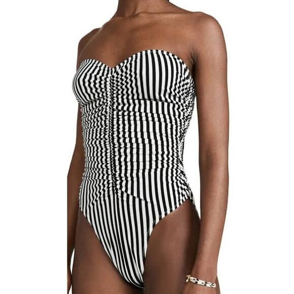 Norma Kamali Slinky Marissa Ivy Black White Stripe One Piece Swimsuit Small NWOT - Picture 5 of 13